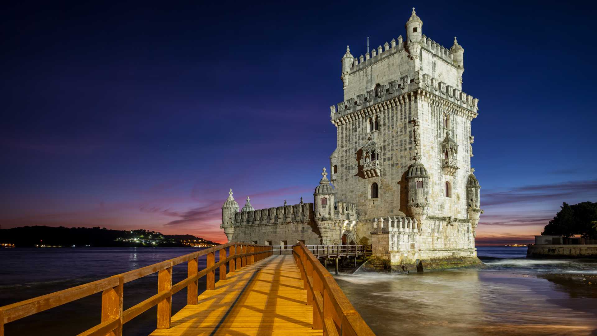 Belém Tower at twilight in Lisbon, Portugal